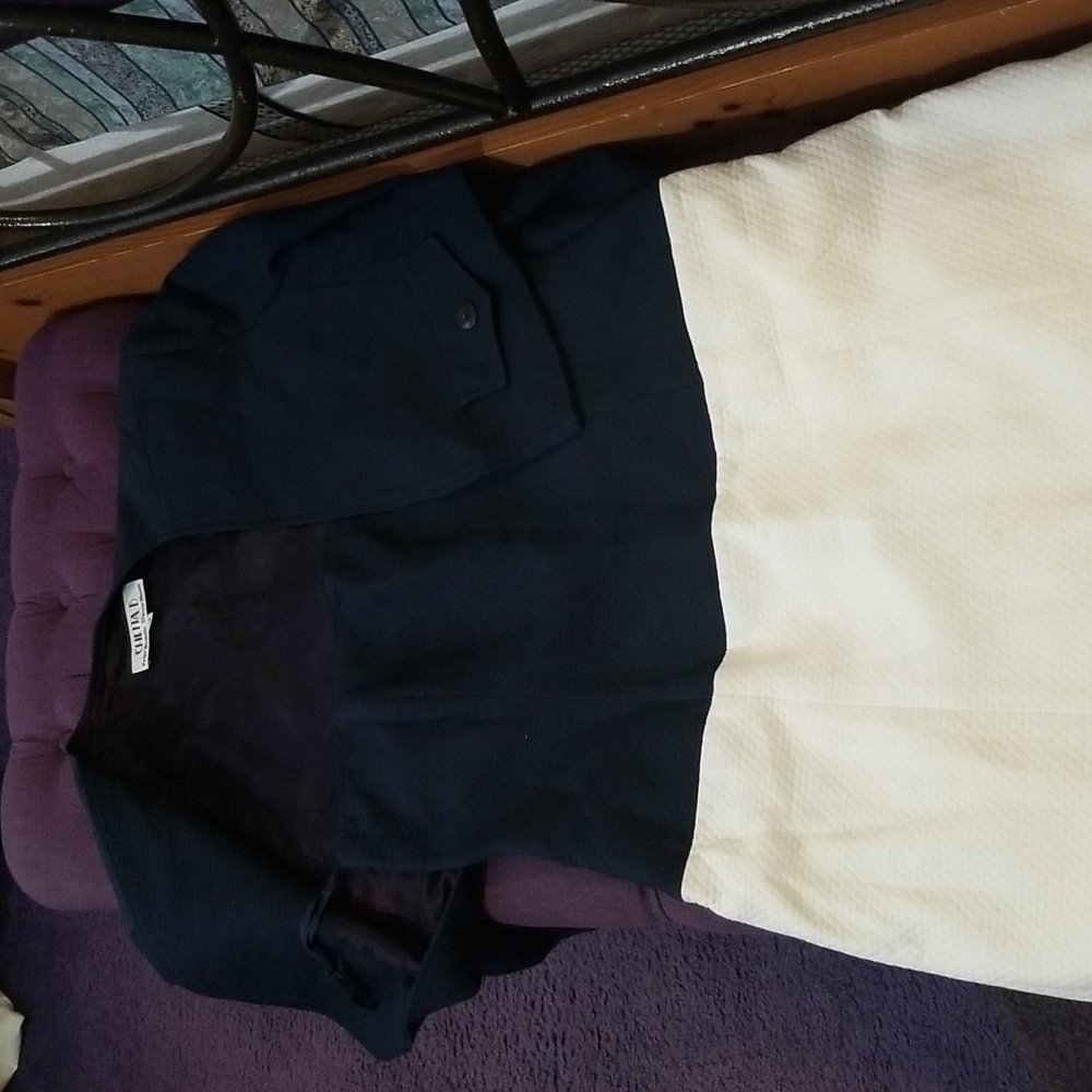Gently worn 2 piece colorblocked strapless dress and matching bolero jacket